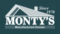 Monty's Manufactured Homes logo: white house outline, chimney, text 