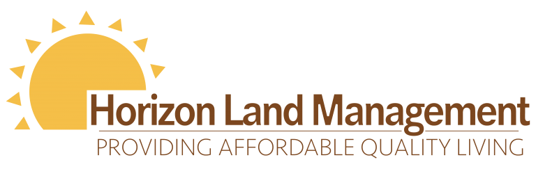 Horizon Land Management logo with a yellow sun and text.