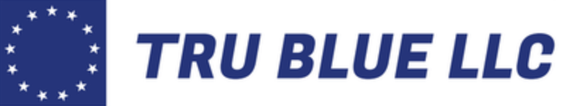Logo of Tru Blue LLC with a blue background and a circle of white stars.