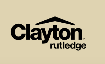 Clayton Rutledge logo with a black roof icon above the name on a beige background.