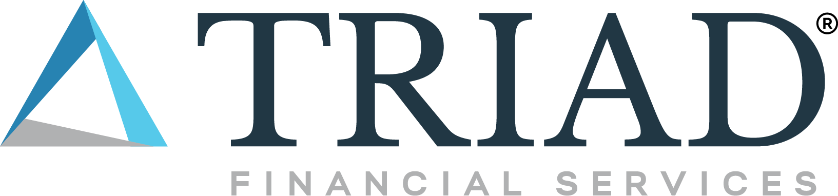 Logo for Triad Financial Services. Blue and gray triangle graphic with dark blue text.