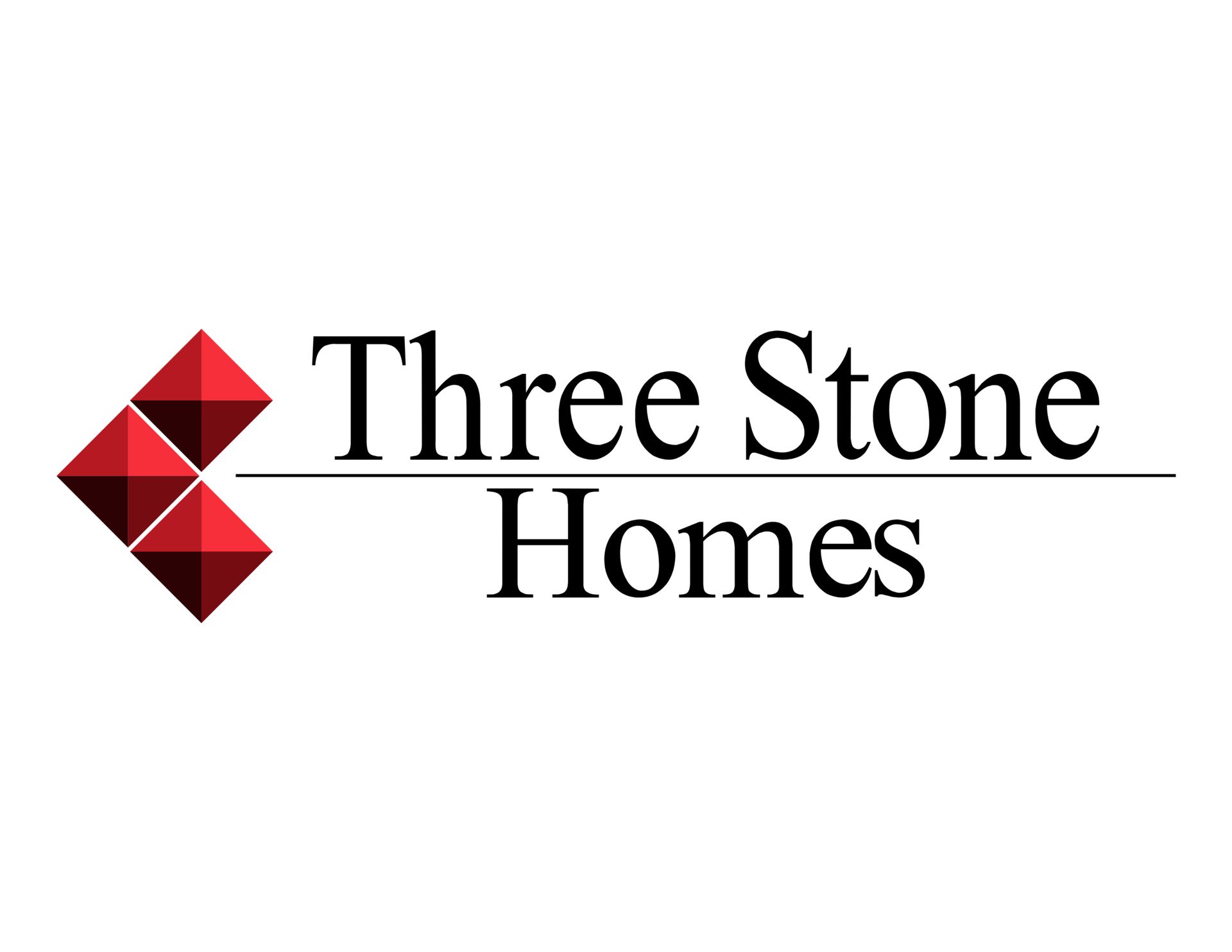 Three Stone Homes logo: red geometric shapes, white text on dark background.