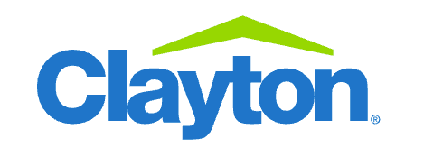 Clayton logo with blue text and a green roof graphic above.