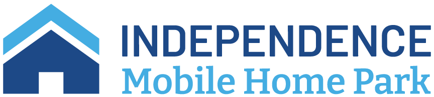 Logo for Independence Mobile Home Park, with a house icon and text in blue and teal.