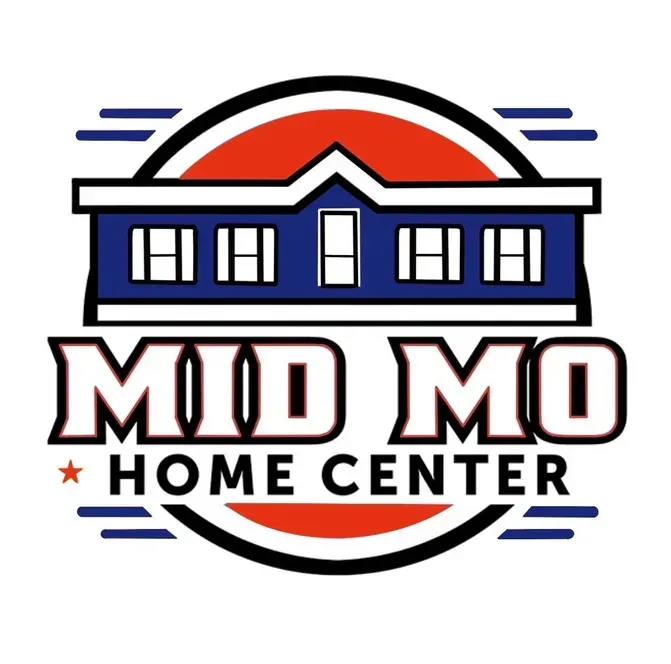 Logo for Mid Mo Home Center: A blue house over red circle, with text 
