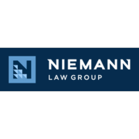 Niemann Law Group logo: Blue and white geometric 