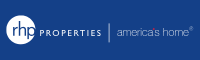 Logo for RHP Properties, with white text on a blue background. Contains the phrase 