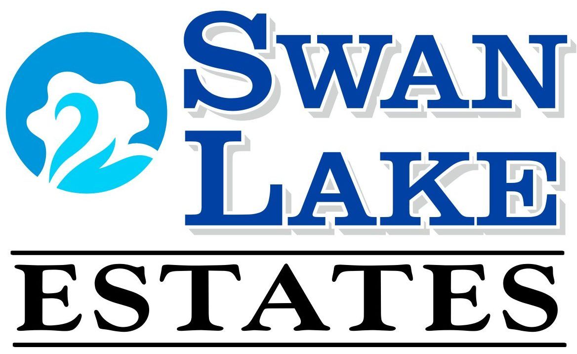 Logo for Swan Lake Estates: Blue swan emblem and text 