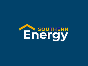 Southern Energy logo: white text on dark blue background, yellow roof icon.