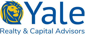 Logo for Yale Realty & Capital Advisors featuring a lion icon and blue text.