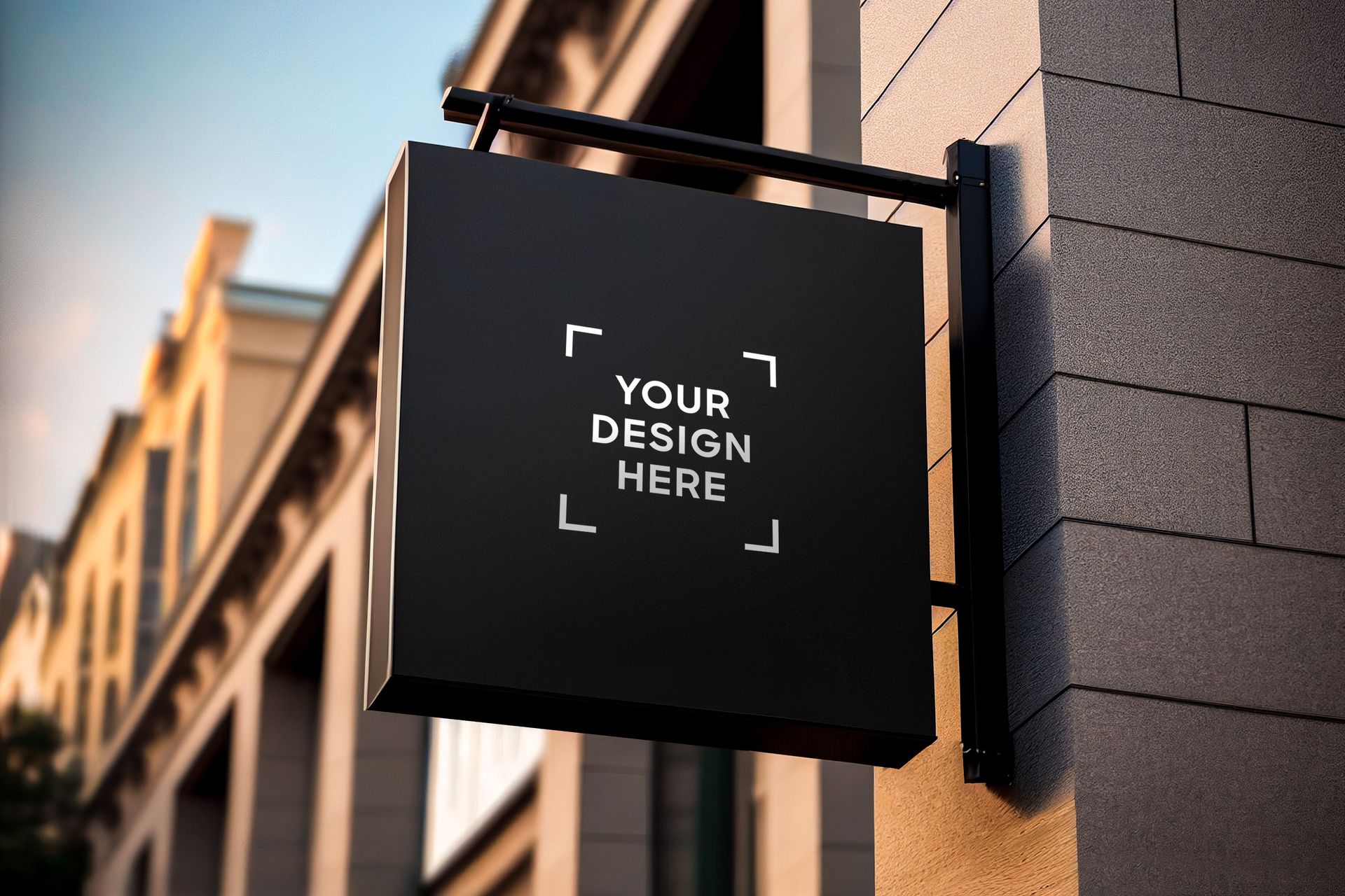 Modern exterior business sign mounted on building.