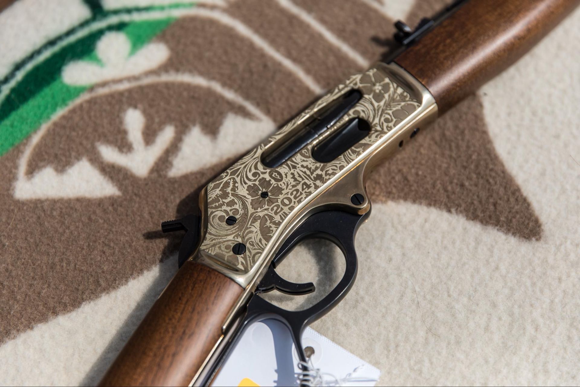 wooden rifle with gold plating 