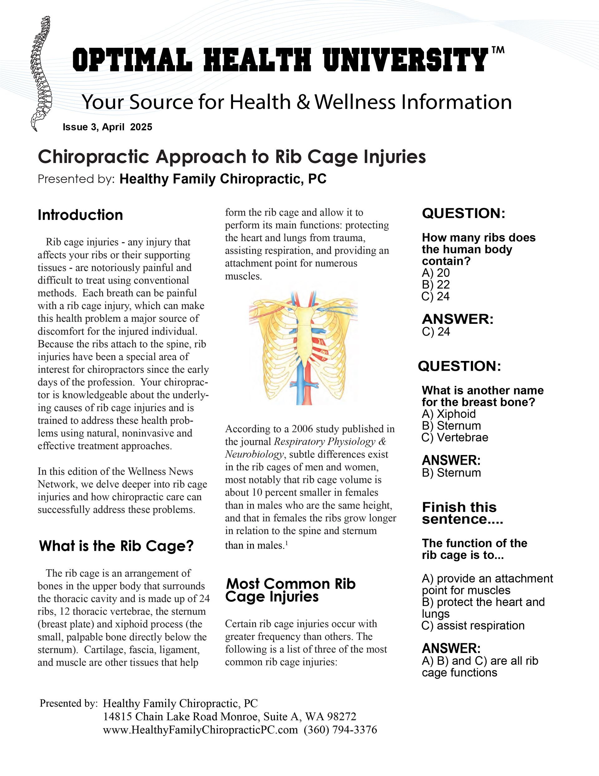 Page One of Chiropractic Approach to Rib Cage Injuries  | Monroe, WA | Healthy Family