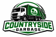 Countryside Garbage logo with green trash truck and bold green-and-white text