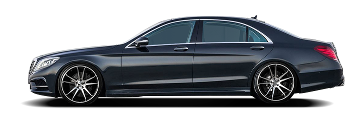 Dark gray luxury sedan with tinted windows, showing the side profile | City Side Auto