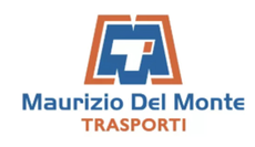 Logo per Maurizio Del Monte Trasporti nei colori blu, arancione e bianco con icona stilizzata di un camion.