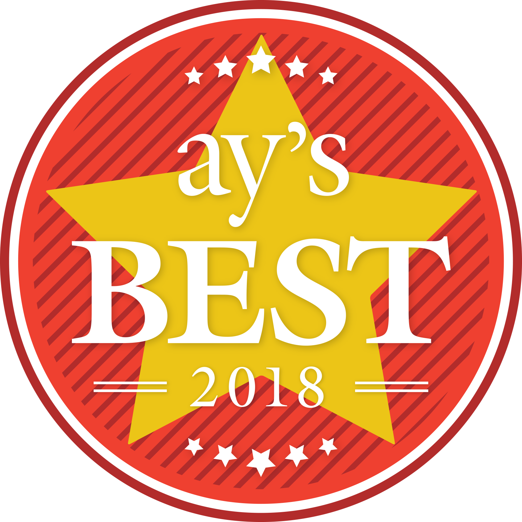 A red circle with a yellow star that says ay 's best 2018