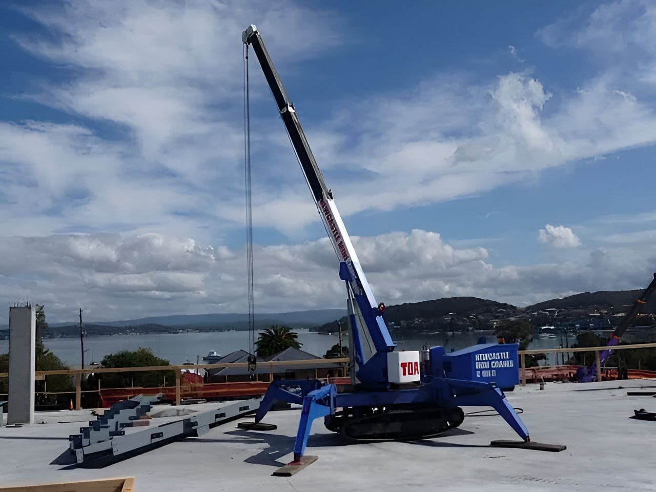 A Blue Crane With The Word Tea On It — Newcastle Cranes In Cardiff, NSW