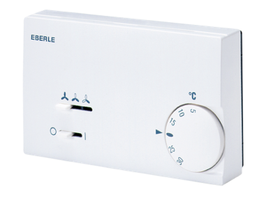 White Eberle wall thermostat with temperature dial and small mode sliders
