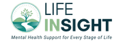 A logo for life insight with a tree and a river in the background.