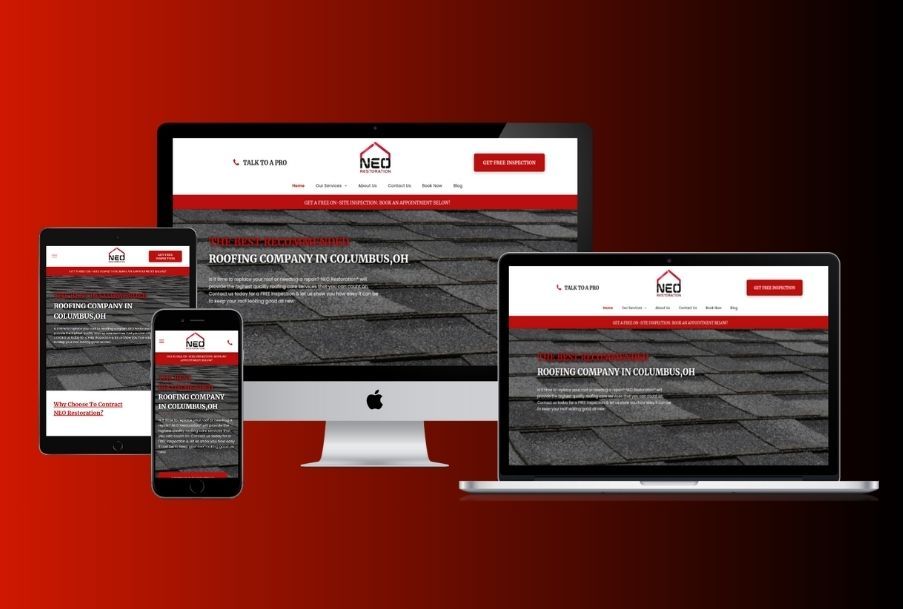 NEO Roofing website design mockup example.