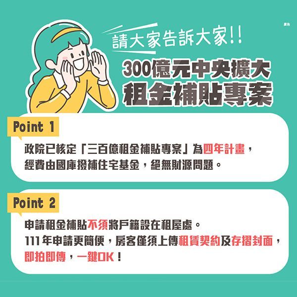 300億元擴大租金補貼專案重點整理