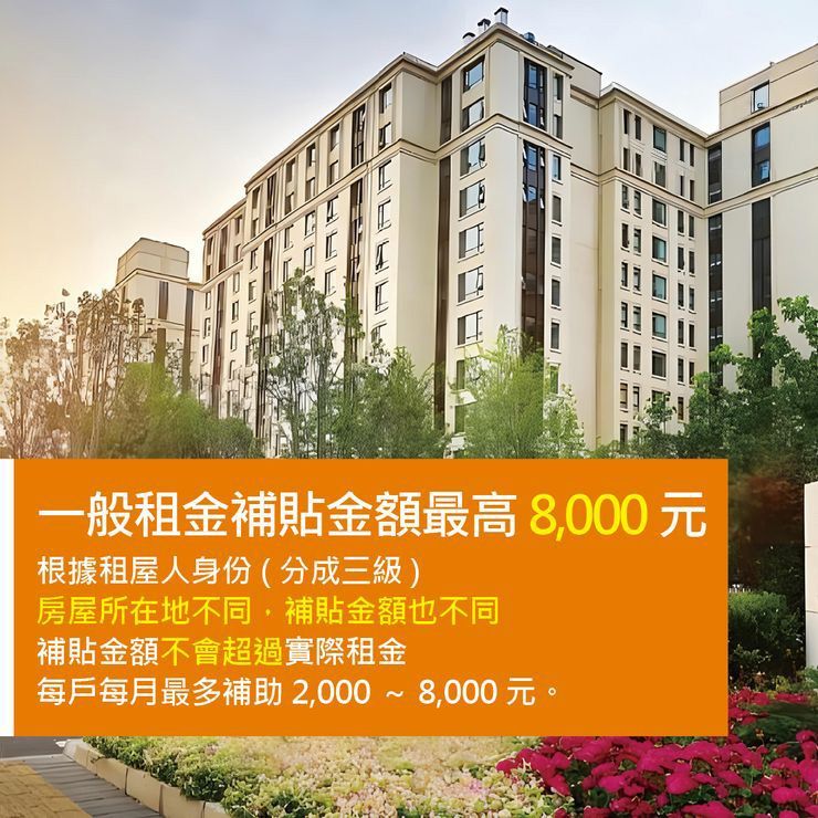一般租金補貼金額最多8,000元