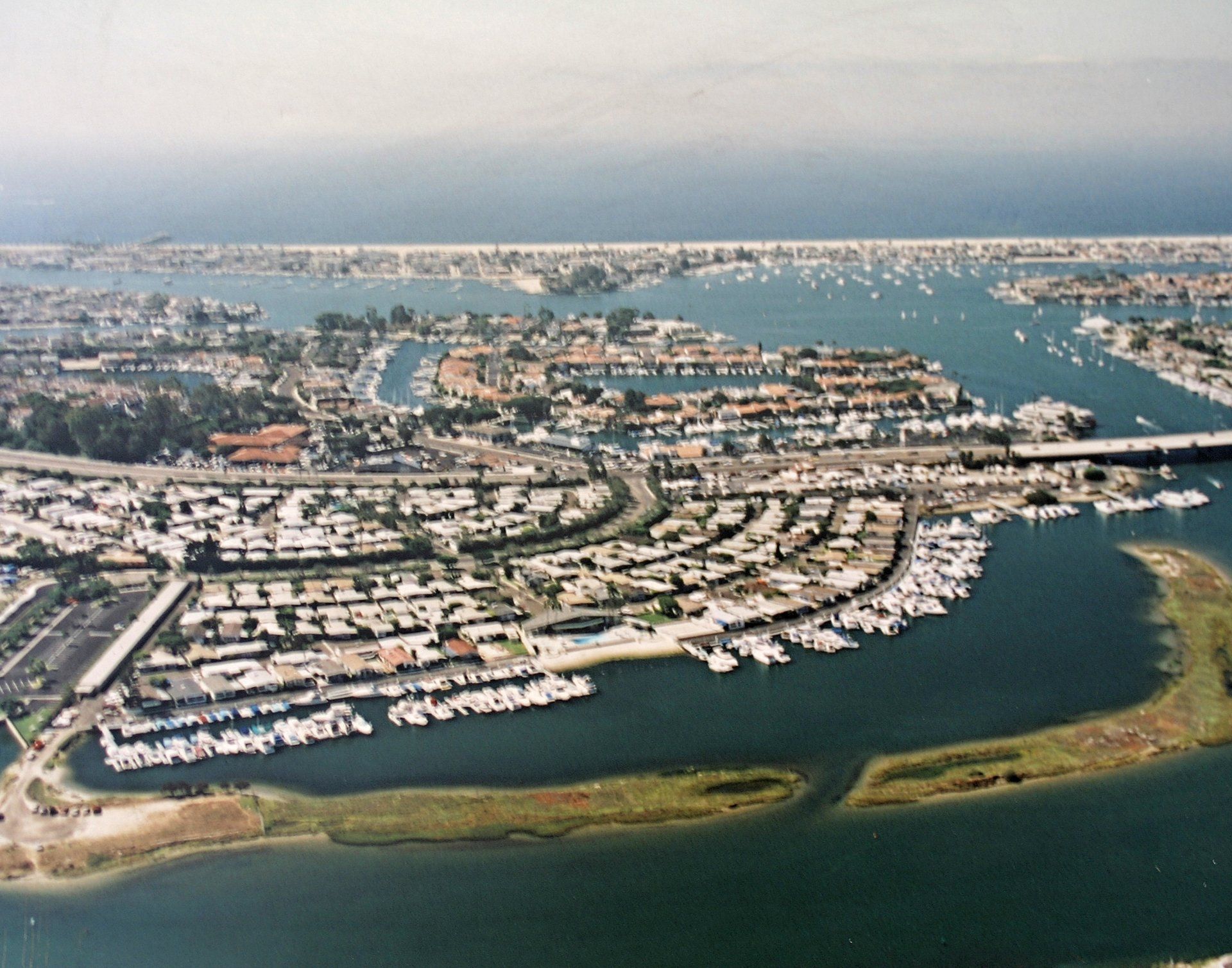 Aerial View of Bayside Villaage Marina and Newport Channel