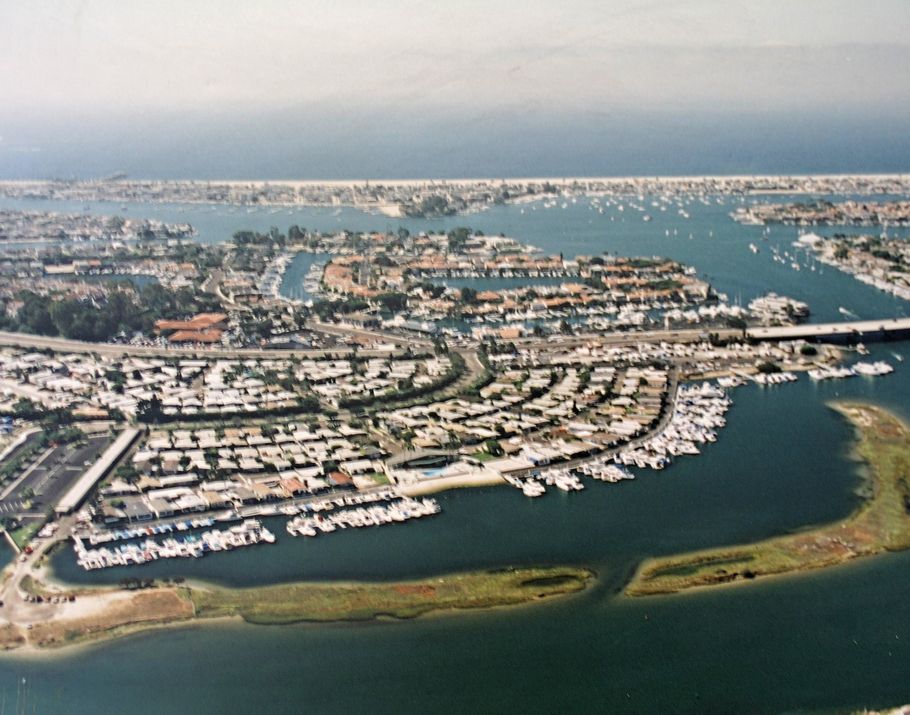 Aerial View of Bayside Villaage Marina and Newport Channel
