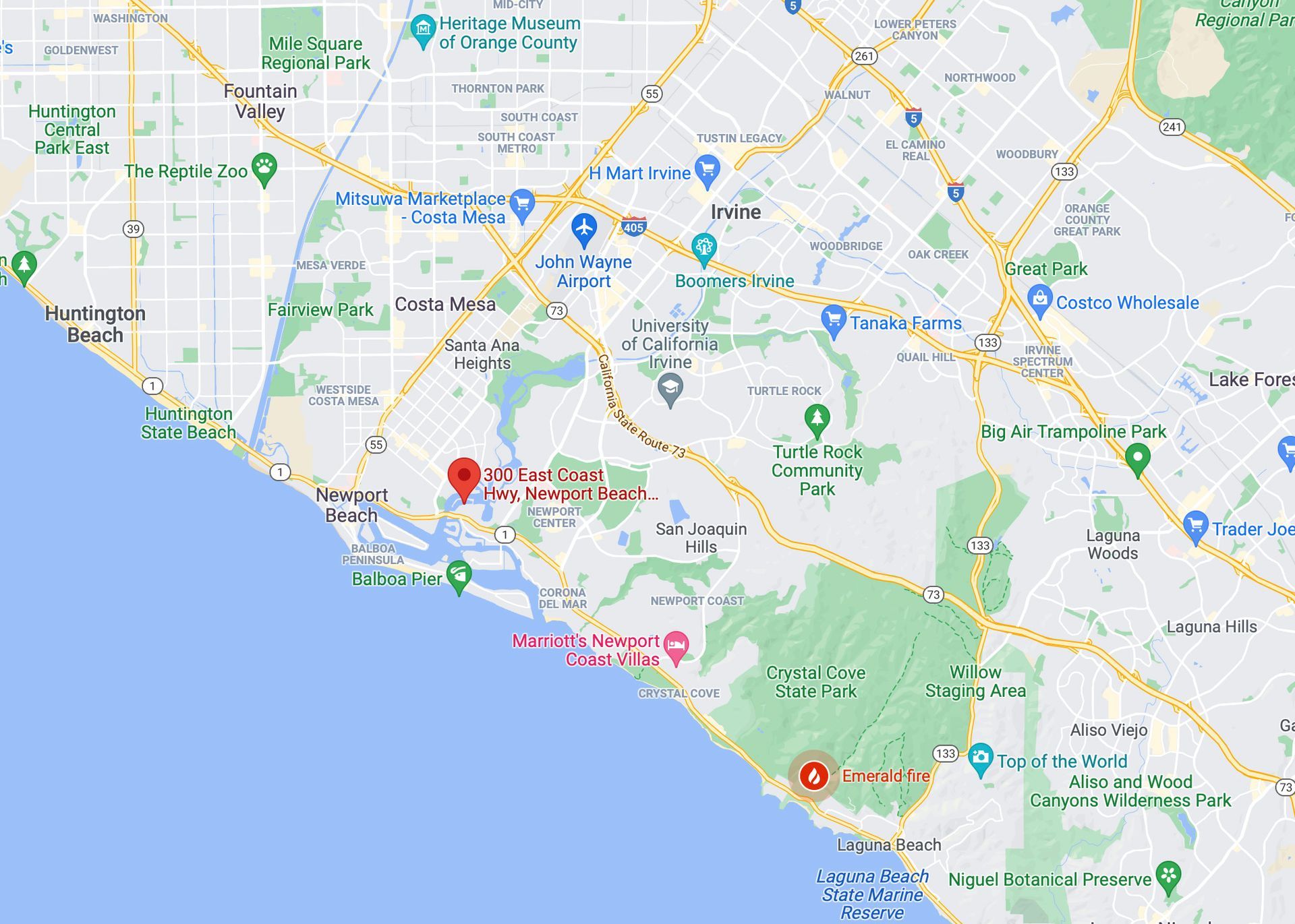 Image of Google Map shows location of Bayside Village Marina