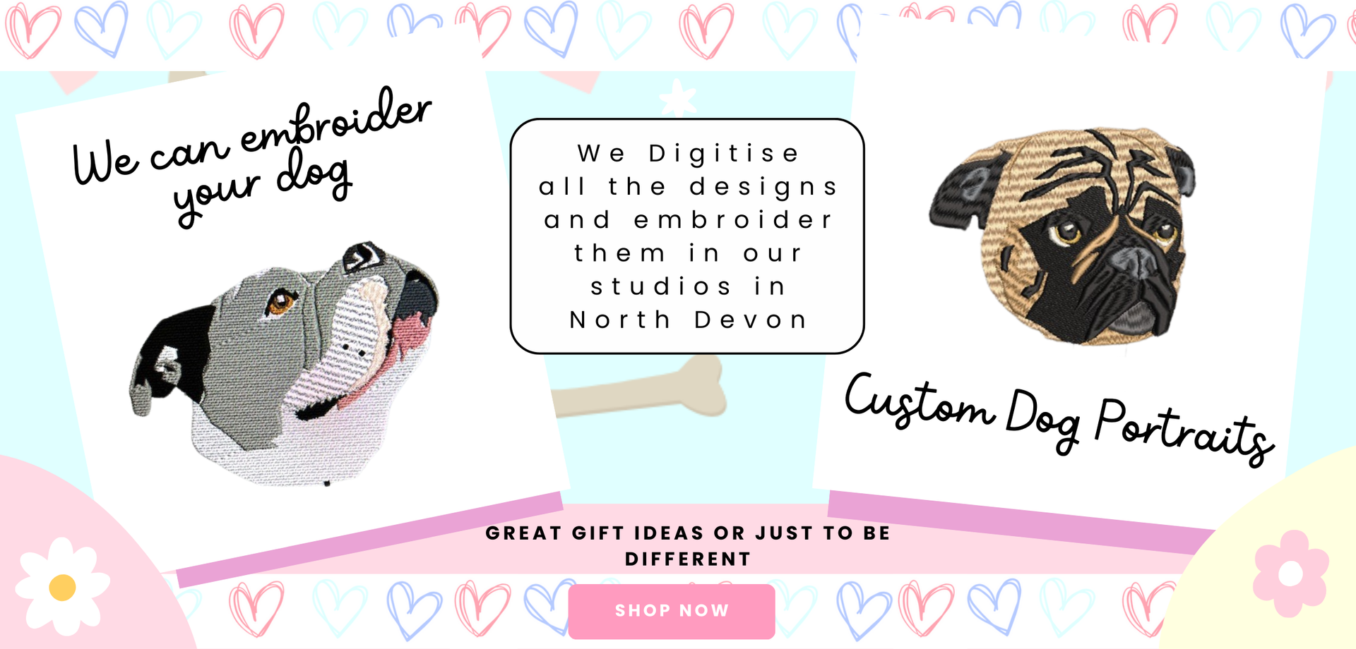 Advertising our Custom Dog Portraits which we embroider onto sweatshirts

