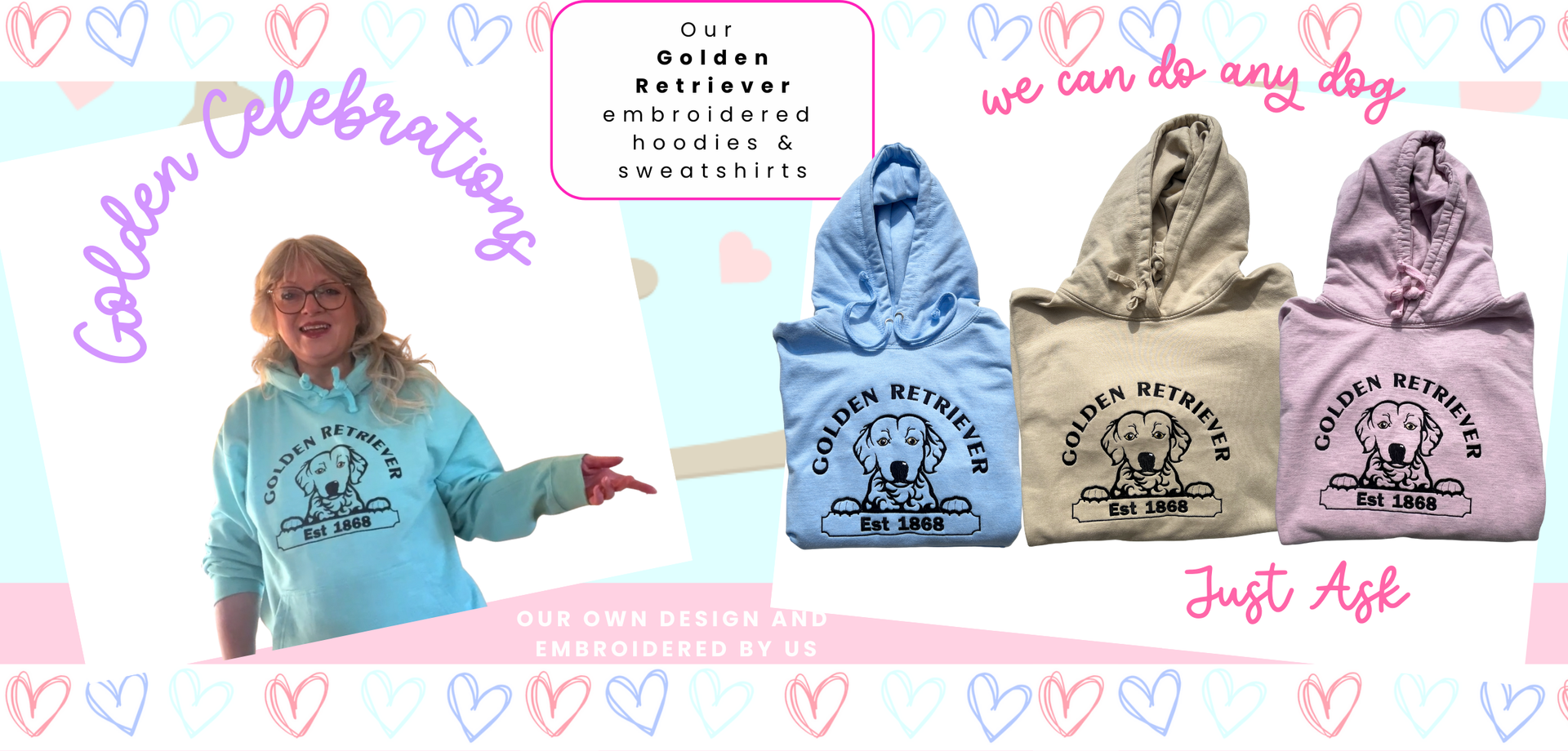 Website header for the golden retriever sweatshirts
