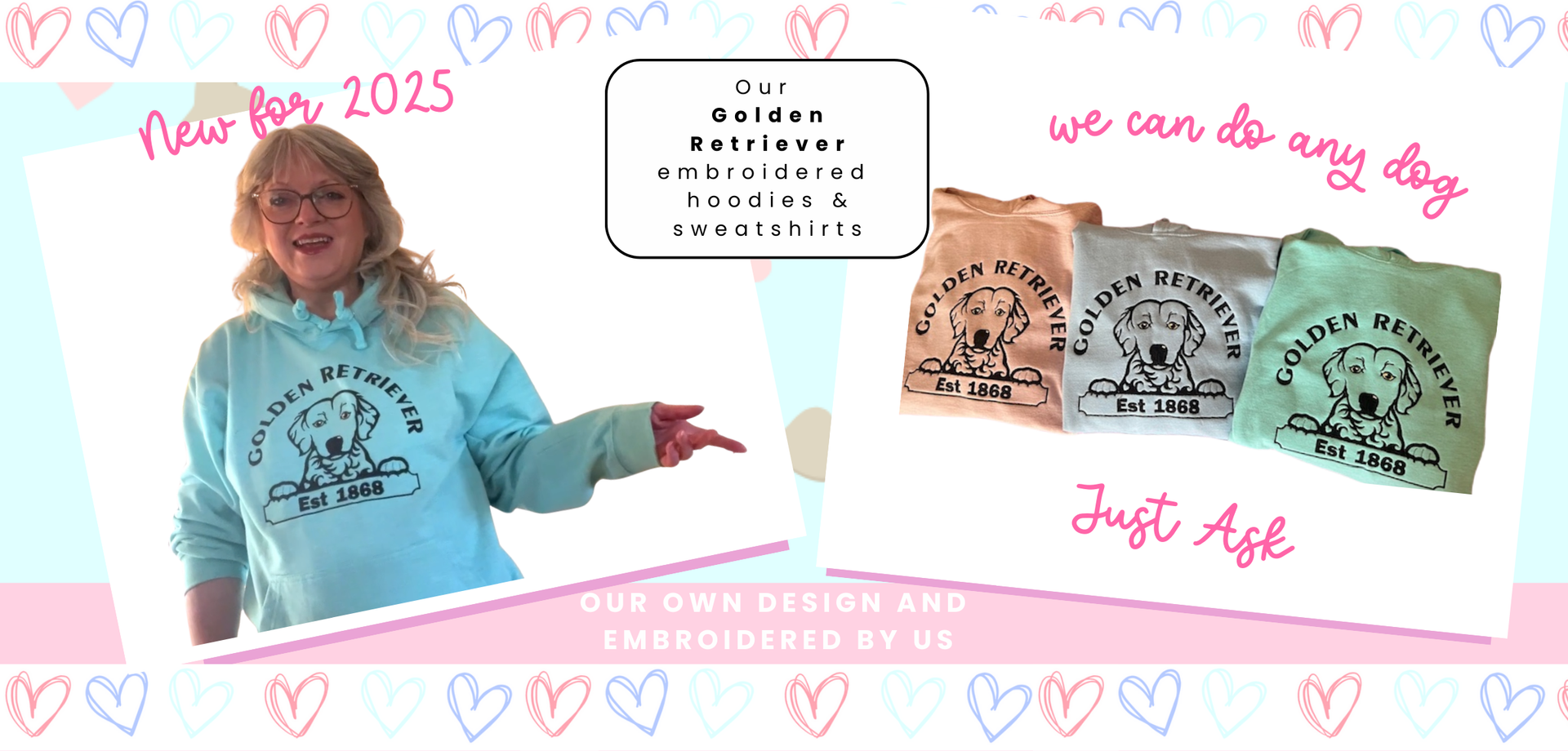 Website header for the golden retriever sweatshirts