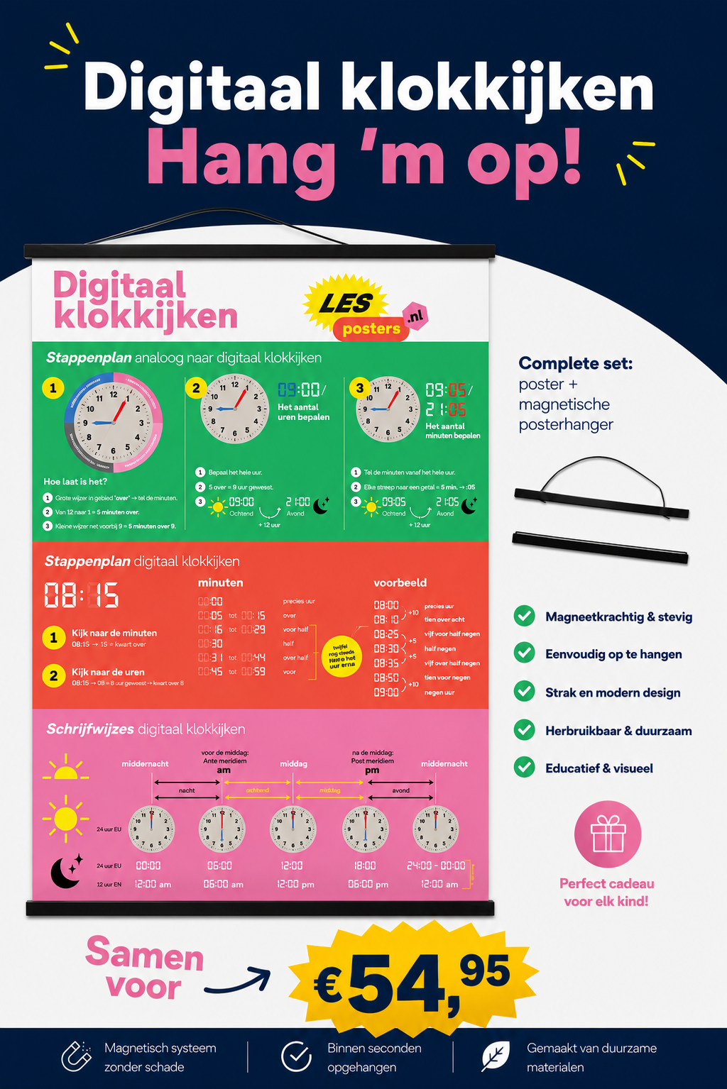 Digitaal Klokkijken Poster + Magnetische Posterhanger A1