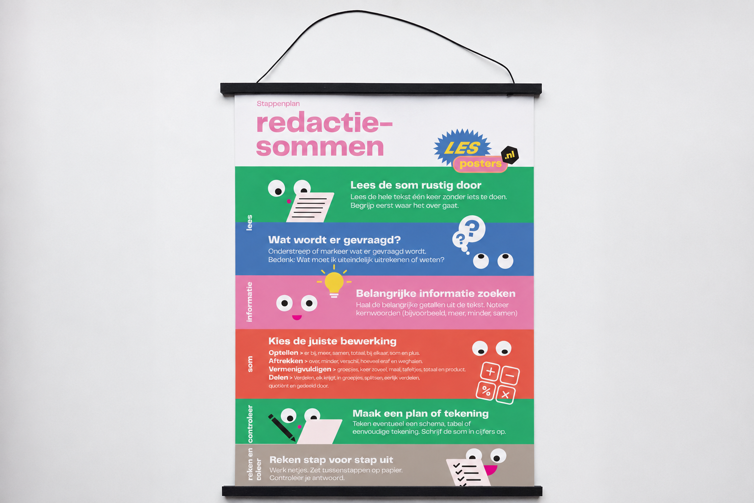 Magnetische posterhanger met houten frame en zwart koord, vanaf €21,95, voor A1 posters