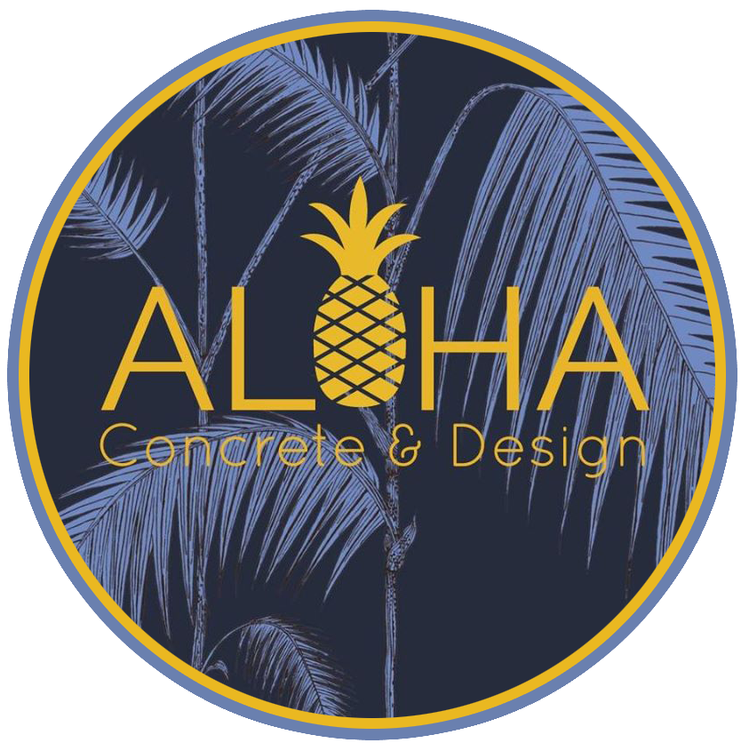 The logo for Aloha Concrete and Design has a pineapple on it