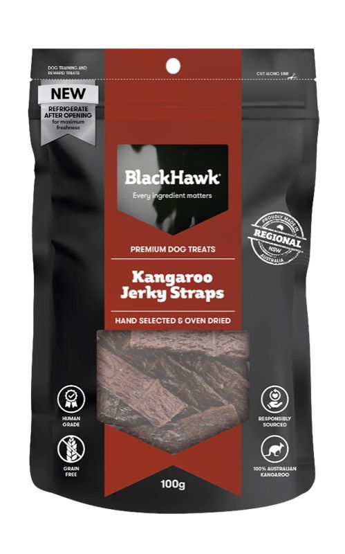 Black Hawk Dog Treat Kangaroo Jerky Straps 100g