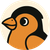 A stylized orange and black robin bird in a cream-colored circle.