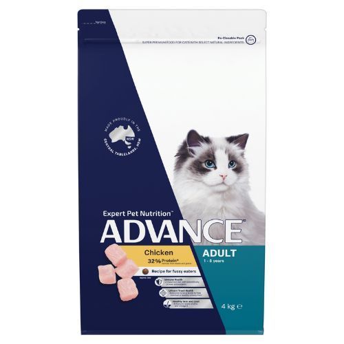 A bag of Advance Healthy Weight Adult cat food, featuring a brown Burmese cat and the product's branding.