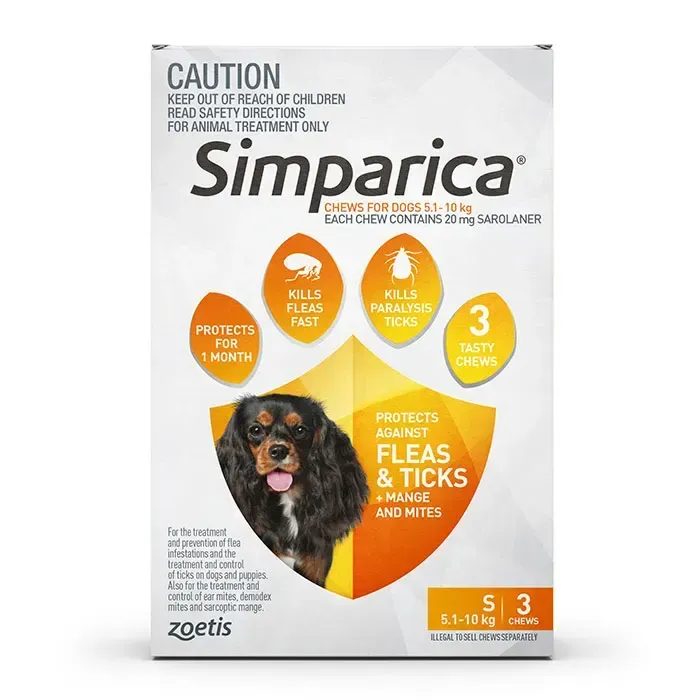 Simparica 5.1-10kg 20mg Orange 3 pack