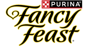 Fancy Feast logo with black script on a yellow gradient background, topped with the Purina logo.