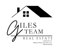 Giles Team Real Estate logo with stylized black house and script text on white background