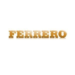 La parola ferrero è scritta in lettere dorate su sfondo bianco.
