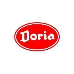 Un logo rosso e bianco per doria su sfondo bianco