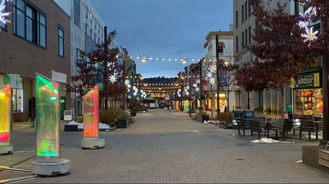 Downtown Ithaca Commons during the annual Ice & Lights Festival