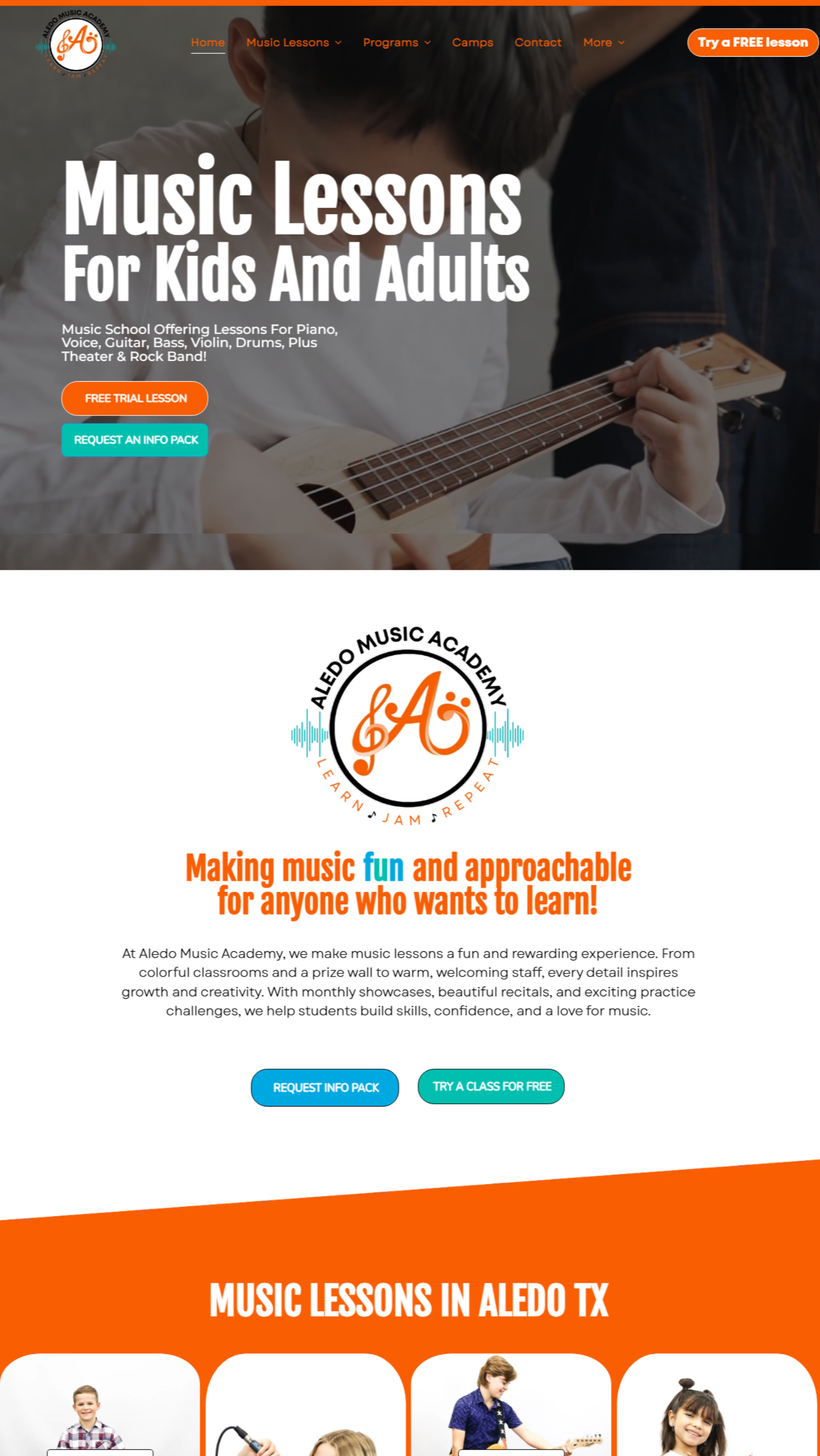 A website for music lessons for kids and adults