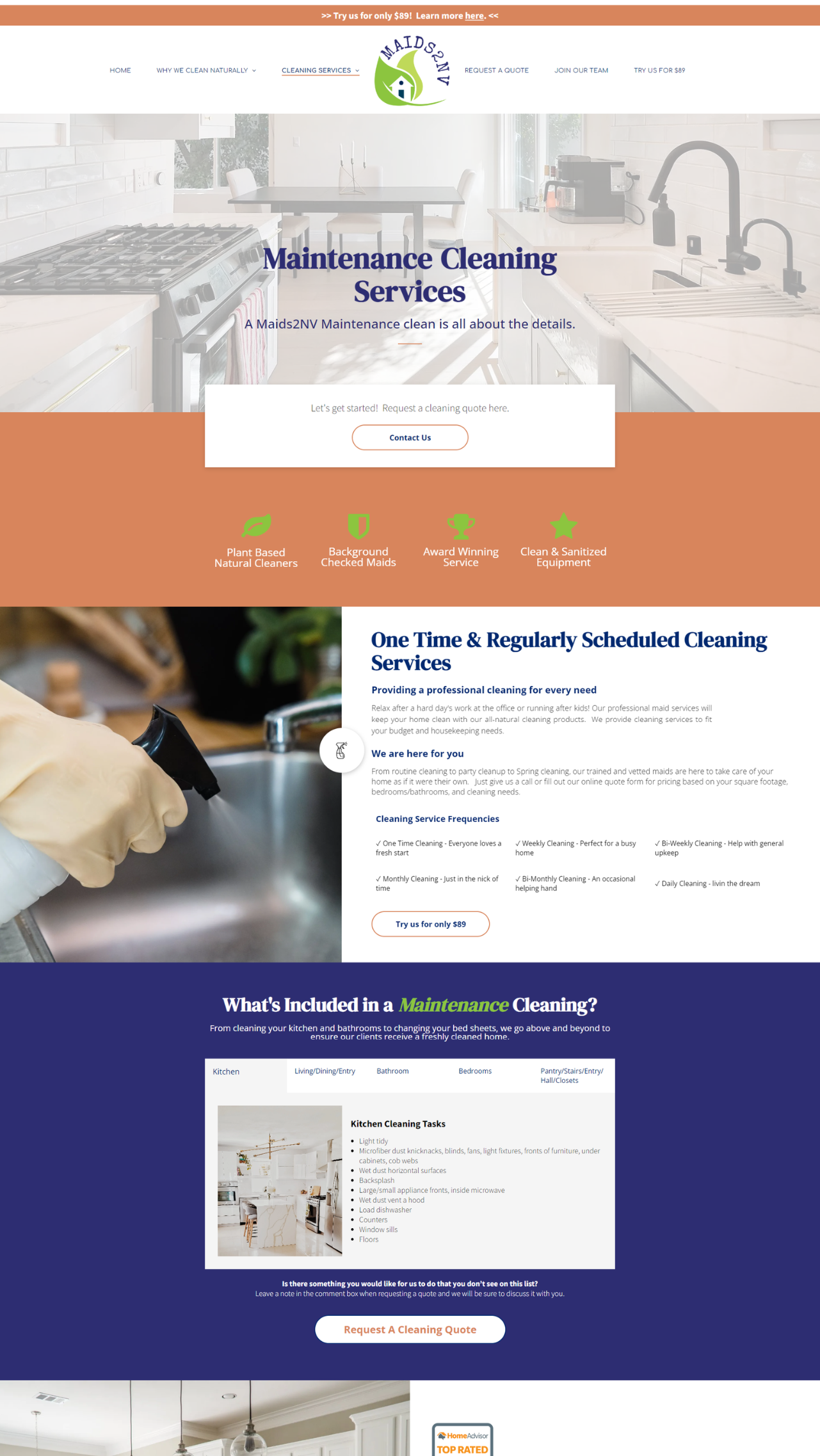 A screenshot of a website for maintenance cleaning services.