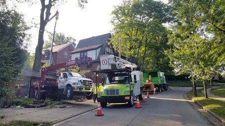 Greater Pitt Tree Trucks Park in Front of the House — Pittsburgh, PA — Greater Pitt Tree Service LLC