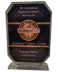 BC Commercial Equipment Repair Services plaque, Best of Business 2025 award, black and gold