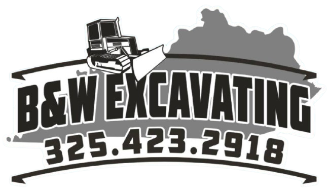 A black and white logo for b & w excavating